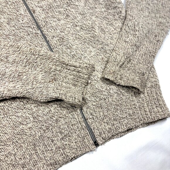 VTG LL Bean Beige Tan Wool Knit Full-Zip Cardigan Grandpa Sweater Mens Med - Picture 4 of 9
